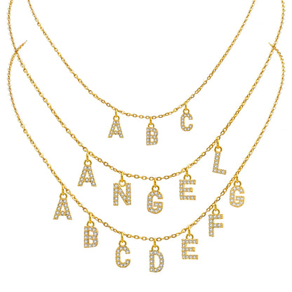 Custom Personalized Name Necklace for Women, Initial Letter Pendant Zircon Necklace, Stainless Steel Wholesale Jewelry