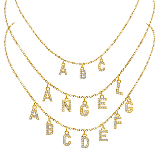 Custom Personalized Name Necklace for Women, Initial Letter Pendant Zircon Necklace, Stainless Steel Wholesale Jewelry