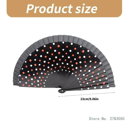 Flamenco Spanish Vintage Hand Fan Wedding Dance Dots Pattern Folding Fan Elegant Handheld Dancing Performances