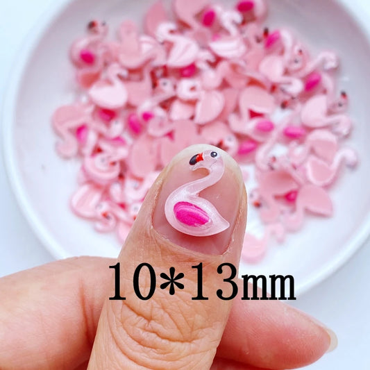 50Pcs New Cute Mini 10*13mm Cartoon Animal Flamingo Resin Figurine Crafts Flatback Ornament Jewelry Making Hairwear Accessories
