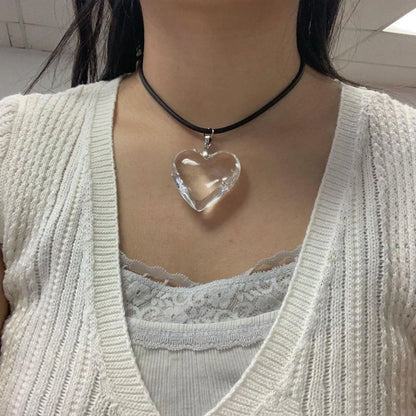Y2k Love Heart Necklace for Women Fashion Hip Hop Red Hearts Pink Pendants Necklaces Rope Chain Girls Rave Gift Gothic Jewelry