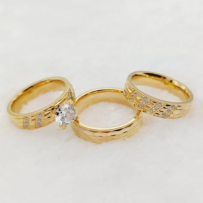 Wedding Rings Sets For Men And Women 3pcs Unique Designer Hammered 24k Gold Plated Jewelry cz Diamond Couples Engagement Ring
