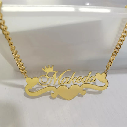 Custom Cuban Chain Butterfly Name Necklace Women Girl Jewelry Personalized Stainless Steel Gold Color Heart Ribbon Name Necklace
