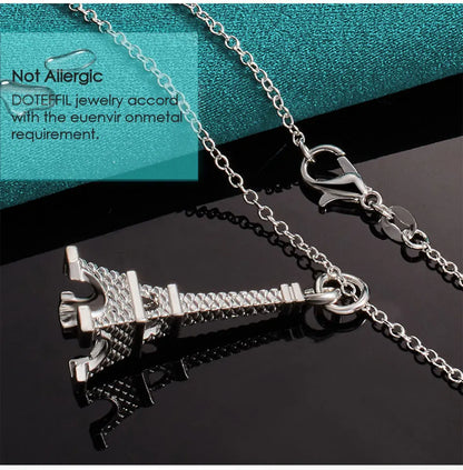 DOTEFFIL 925 Sterling Silver 16-30 Inch Chain Eiffel Tower Paris Pendant Necklace For Woman Wedding Engagement Fashion Jewelry