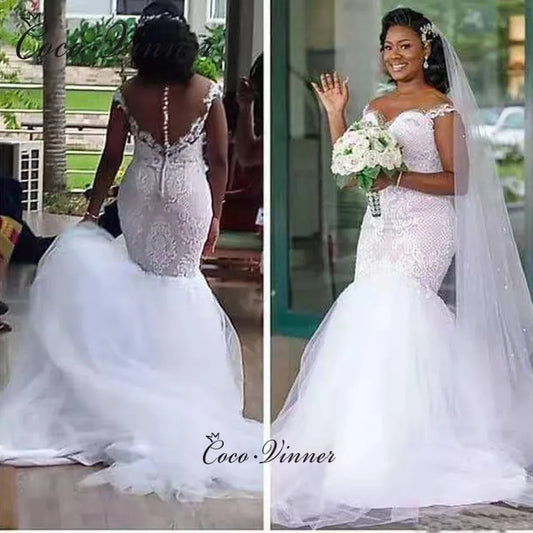 Customized Illusion Back Mermaid Wedding Dress For Women 2025 Vintage Lace  Appliques Bridal Dresses For Wedding Party W1034