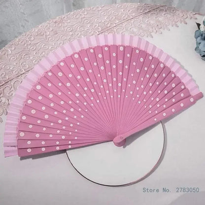 Flamenco Spanish Vintage Hand Fan Wedding Dance Dots Pattern Folding Fan Elegant Handheld Dancing Performances
