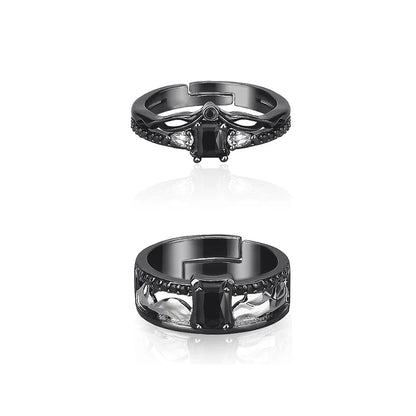 Game Love And Deepspace Sylus Rings Cosplay Black Gemstone Couple Ring Alloy Adjustable Jewelry Accessories Christmas Gift