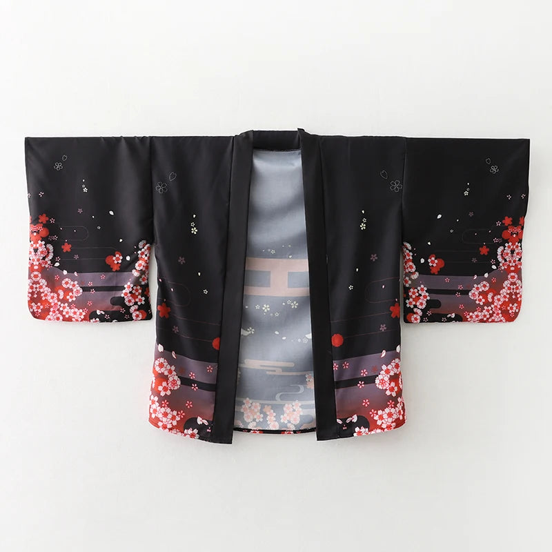 2023 New Summer Loose Red Black Japanese Samurai Streetwear Cardigan Women Men Harajuku Haori Kimono Cosplay Blouse Top Yukata