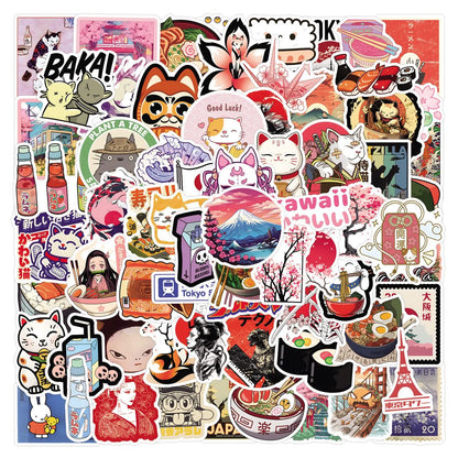 110Pcs Japanese Stickers Tokyo Lucky Cat DIY Stickers Scrapbooking Phone Luggage Skateboard Waterproof Decals