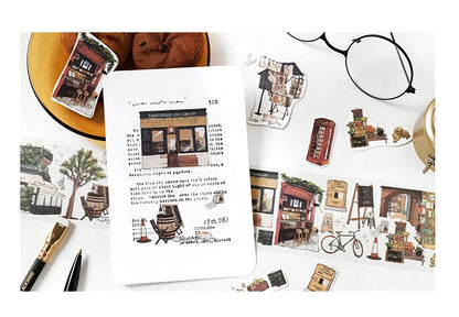 Travel Journey Memory Washi Masking Tape Coffee Shop City Street View Decorative Stickers Diy Label For Scrapbooking Diary Album