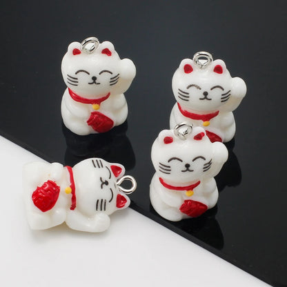 10pcs Cute Lucky Cat Resin Charms Kawaii Cartoon Animal Cats Pendants for Earrings Necklace Keychain Diy Jewelry Making Supplies