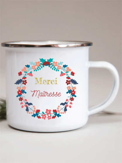 French Flower Printed Enamel Mugs Creative Coffee Mug Milk Wine Beer Drink Juice Cup School Home Handle Drinkware Teacher Gifts