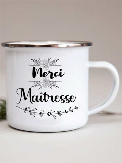 French Flower Printed Enamel Mugs Creative Coffee Mug Milk Wine Beer Drink Juice Cup School Home Handle Drinkware Teacher Gifts