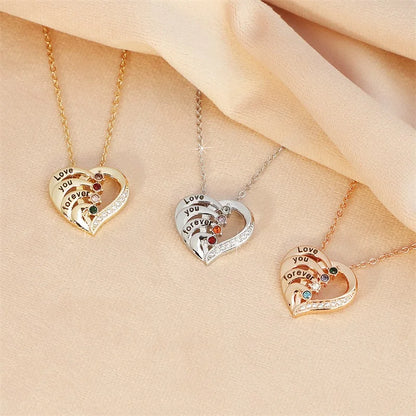 Personalized Birthstone Name Necklace for Women Custom Engraved Names Heart Necklace for Mom Wife Girlfriend Birthday Gifts