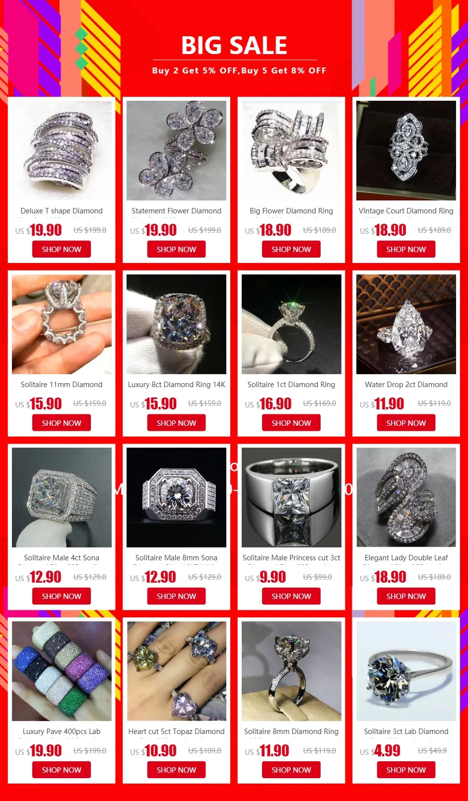 14K Gold Vintage 3-in-1 Promise Ring Set Lab Diamond Engagement Wedding Band Rings for Women Men Party Jewelry