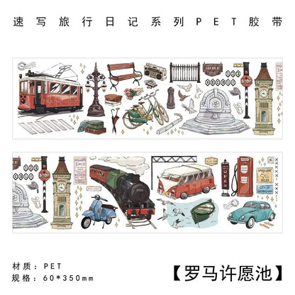 Travel Journey Memory Washi Masking Tape Coffee Shop City Street View Decorative Stickers Diy Label For Scrapbooking Diary Album