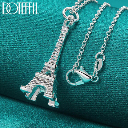 DOTEFFIL 925 Sterling Silver 16-30 Inch Chain Eiffel Tower Paris Pendant Necklace For Woman Wedding Engagement Fashion Jewelry