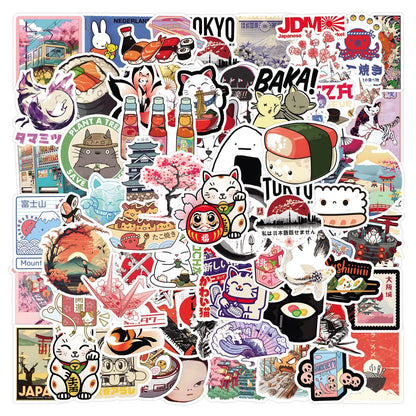 110Pcs Japanese Stickers Tokyo Lucky Cat DIY Stickers Scrapbooking Phone Luggage Skateboard Waterproof Decals