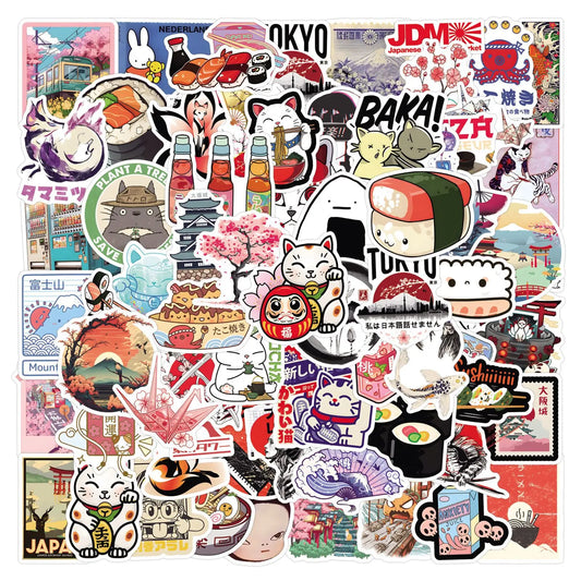110Pcs Japanese Stickers Tokyo Lucky Cat DIY Stickers Scrapbooking Phone Luggage Skateboard Waterproof Decals