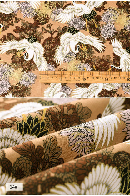 0.5/1/2 Yard 100% Cotton Fabric Traditional Japanese Kimono Style Print DIY Handmade Making Cheongsam, Hanfu, Holiday Decoration