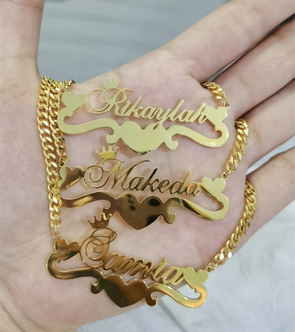 Custom Cuban Chain Butterfly Name Necklace Women Girl Jewelry Personalized Stainless Steel Gold Color Heart Ribbon Name Necklace