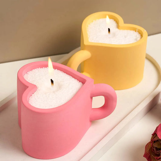 DIY Love Heart Mug Silicone Mold Valentine's Day Gifts Handle Teacup Gypsum Resin Candle Jar Casting Molds Handmade Home Decor