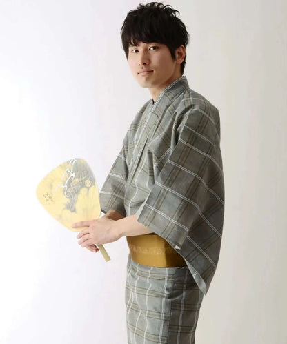 Traditional Japanese KIMONO Fashion YUKATA Summer Men Long Robes With Belt 95% Cotton Pajamas Set Male Sleepwear Bathrobe