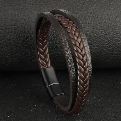 Men's Mature Business Give Men The Best Gift for Men Multi -Style PU Leather Two -Layer Magnetic Bracelet