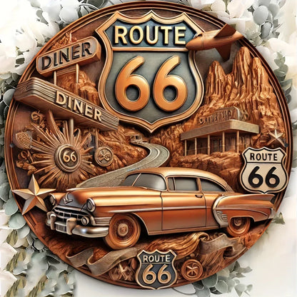 Antique Route 66 Decorative Metal Sign 78x78 Inches Outdoor Wall Art Durable Weather Resistant Ideal for Home and Garden Decor