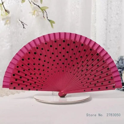 Flamenco Spanish Vintage Hand Fan Wedding Dance Dots Pattern Folding Fan Elegant Handheld Dancing Performances