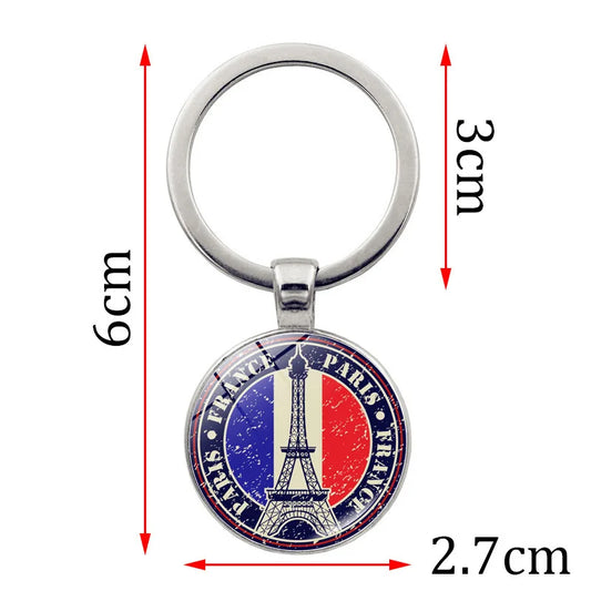 Paris Souvenirs Gifts Keychain France 2024 Eiffel Tower Triumphal Arch National Flag Glass Pendant Universal Car Bag Keyring
