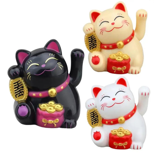 Solar Powered ManekiNeko Lucky Cat Welcoming Chinese Lucky Cat Waving Hand Beckoning Fortune Cat Figurines For Home Decor