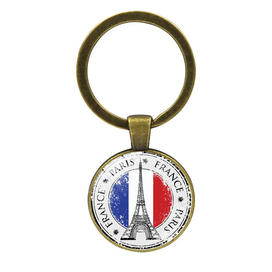 Paris Souvenirs Gifts Keychain France 2024 Eiffel Tower Triumphal Arch National Flag Glass Pendant Universal Car Bag Keyring