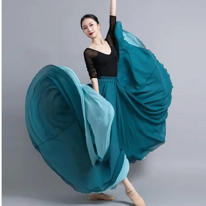 Flamenco Chiffon Dance Skirt for Women 720 Degrees Solid Color Long Skirts Dancer Practice Wear Chinese Style Skirt with Big Hem