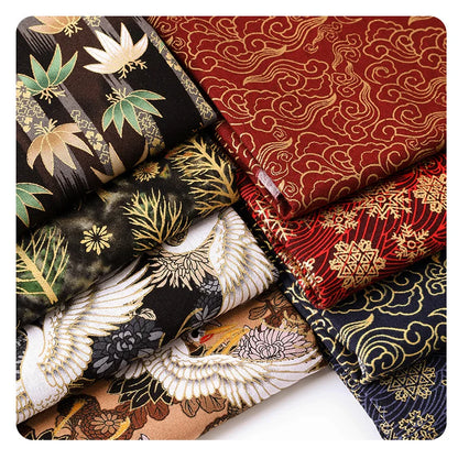 0.5/1/2 Yard 100% Cotton Fabric Traditional Japanese Kimono Style Print DIY Handmade Making Cheongsam, Hanfu, Holiday Decoration
