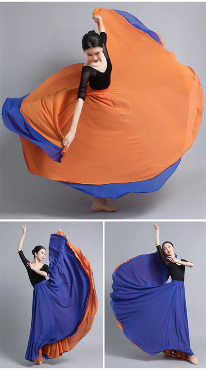 Flamenco Chiffon Dance Skirt for Women 720 Degrees Solid Color Long Skirts Dancer Practice Wear Chinese Style Skirt with Big Hem