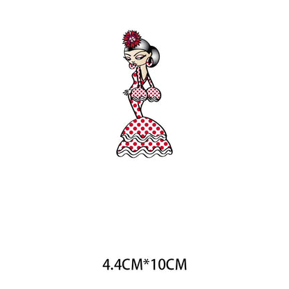 2Pcs/Lot Flamenco Dance Heat Thermal Transfer Fusible Stickers Iron On Thermoadhesive Patches For Clothes Ironing Accessories
