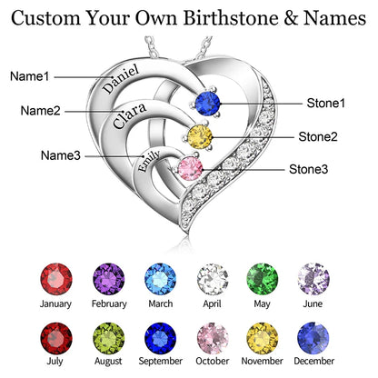 Personalized Birthstone Name Necklace for Women Custom Engraved Names Heart Necklace for Mom Wife Girlfriend Birthday Gifts