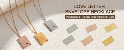 Envelope Love Letter Necklace for Women Stainless Steel Love You Gift Message Engraved Jewelry Pendant Couples and Family