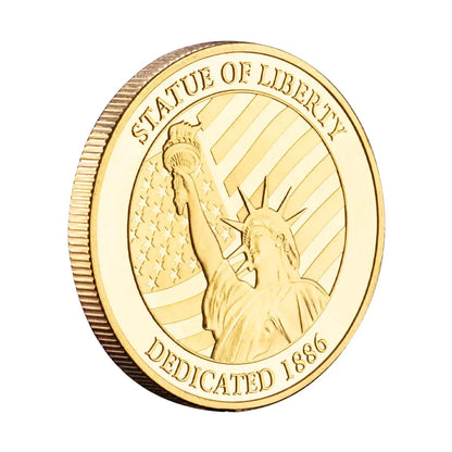 US Statue of Liberty Souvenir New York City The Brooklyn Bridge Pattern Golden  Commemorative Coin Collectibles Liberty Coin
