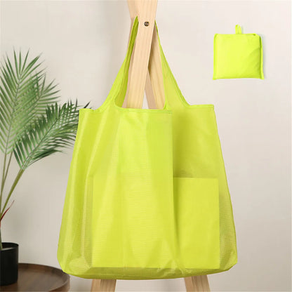 Eco-Friendly Folding Shopping Bag Waterproof Reusable Shoulder Handbag for Travel Grocery Fashion Pocket Tote Solid Color Bag