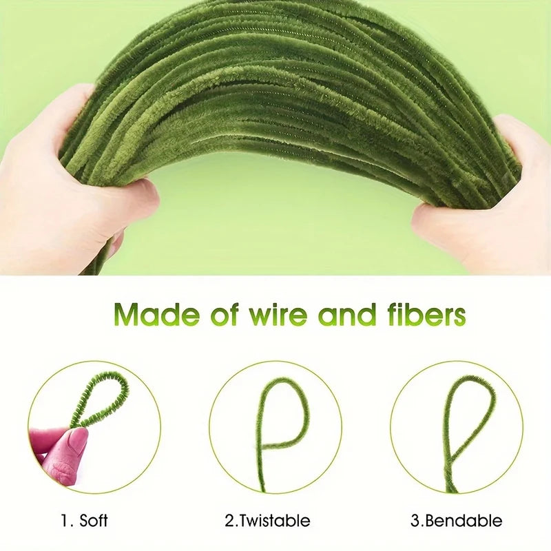 1set Green Pipe Cleaners,Pipe Cleaners For Crafts,Pipe Cleaner Crafts,Chenille Stems For Craft Kids DIY Arts&Crafts Supplies