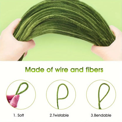 1set Green Pipe Cleaners,Pipe Cleaners For Crafts,Pipe Cleaner Crafts,Chenille Stems For Craft Kids DIY Arts&Crafts Supplies