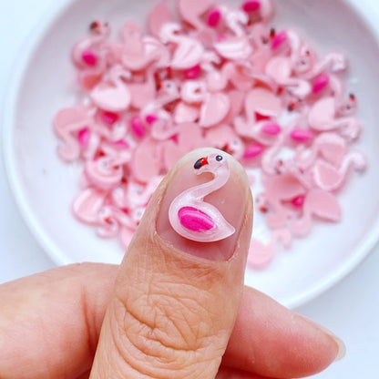 50Pcs New Cute Mini 10*13mm Cartoon Animal Flamingo Resin Figurine Crafts Flatback Ornament Jewelry Making Hairwear Accessories