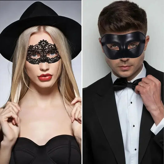 Black Masquerade Eye Masks Couple Venetian Men Women Cosplay Costume Halloween Dance Club Prom Party Headdress Half Face Masks