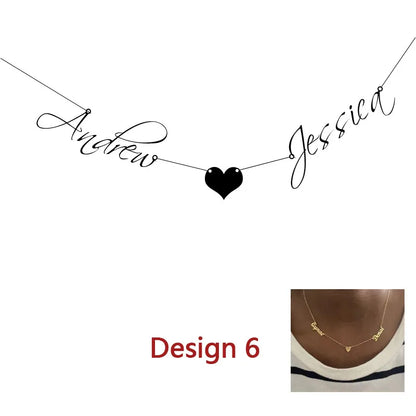 Custom Two Names Necklace with Heart Stainless Steel Couple Choker Personalized Jewelry Mother's Day Gift Women's Necklace Gift