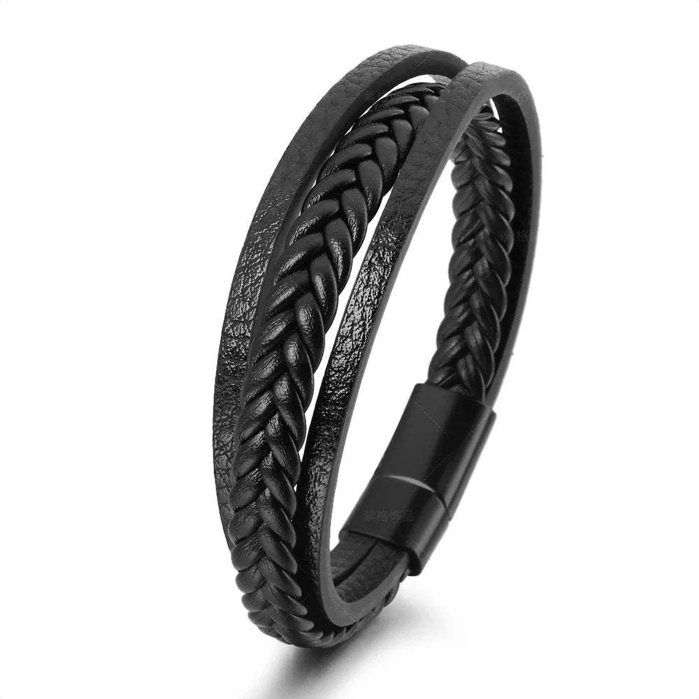 Men's Mature Business Give Men The Best Gift for Men Multi -Style PU Leather Two -Layer Magnetic Bracelet