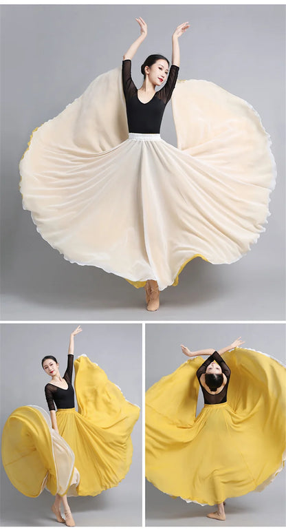 Flamenco Chiffon Dance Skirt for Women 720 Degrees Solid Color Long Skirts Dancer Practice Wear Chinese Style Skirt with Big Hem