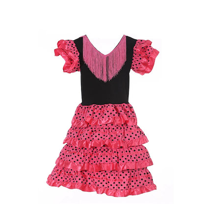 Traditional Spanish Flamenco Dance Dress For Girls Classic Flamengo Gypsy Style Skirt Bullfight Festival Mexican Girl Red