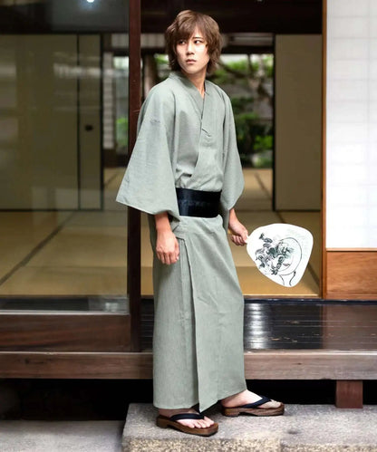 Traditional Japanese KIMONO Fashion YUKATA Summer Men Long Robes With Belt 95% Cotton Pajamas Set Male Sleepwear Bathrobe